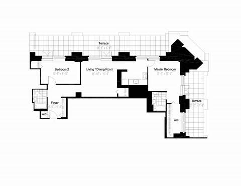 Floor plan for 2 beds, 2 baths, 1065 sqft
